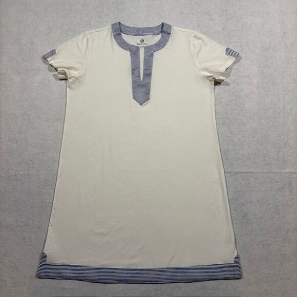 Dresses & Skirts - Marleylilly Womens Dress Large White Blue Stripe Trim Short Sleeve Casual Tunic